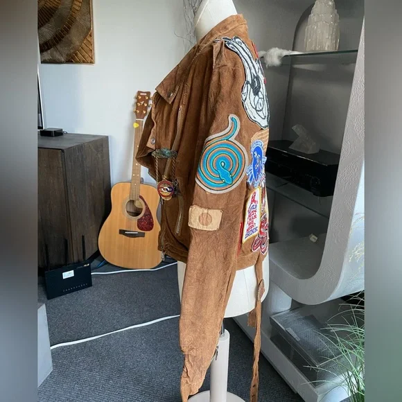 Giorgio Brato Suede Vintage Patches Biker Jacket Agatha NYC festival 60s 70s - Picture 10 of 16